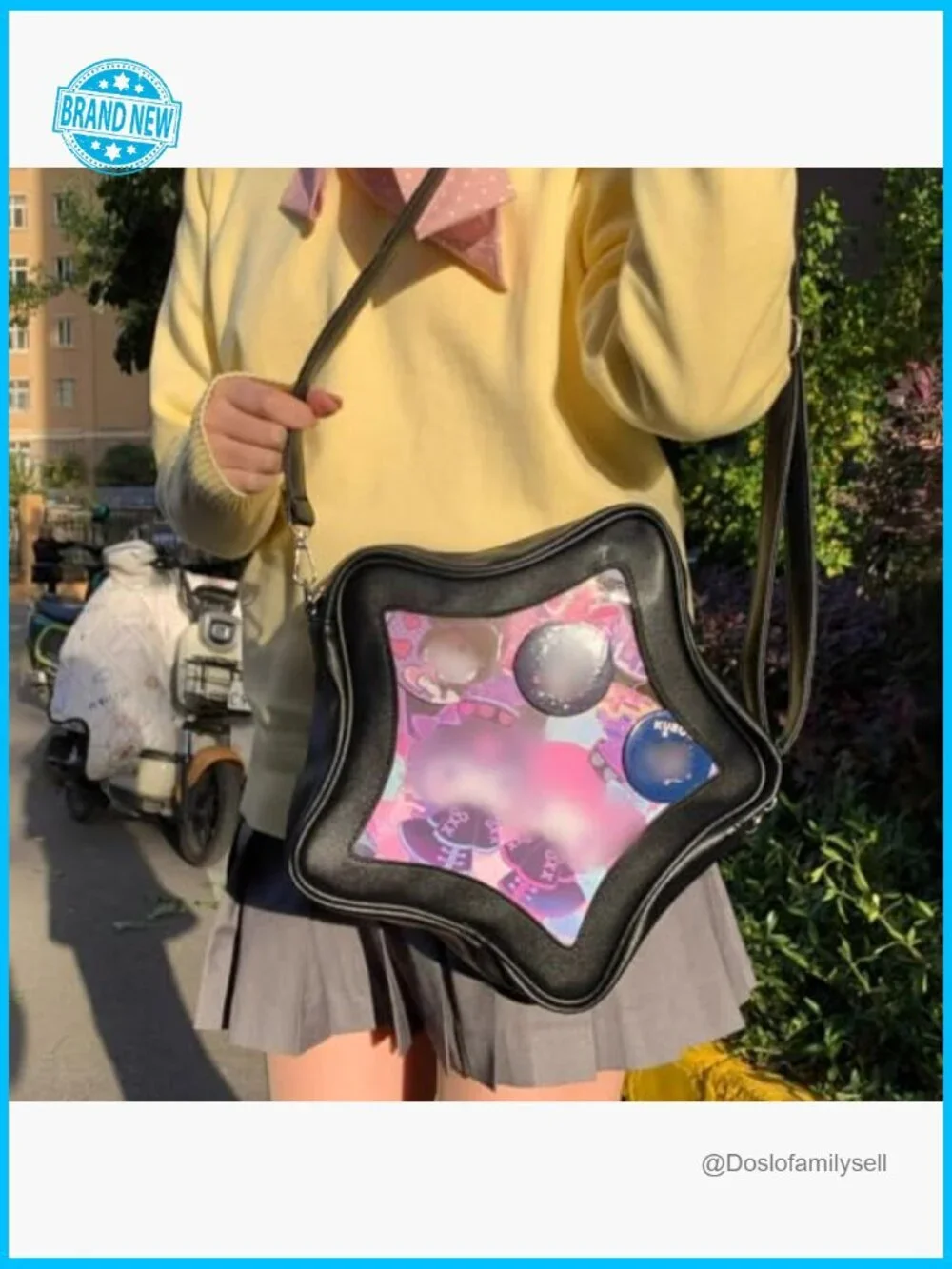 Star Ita Bag Pins Display Crossbody Backpack PU Leather Y2K Aesthetic Handbag